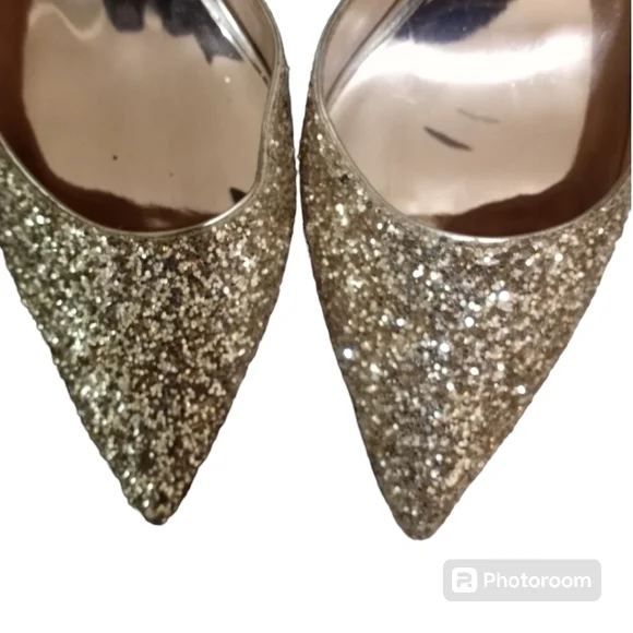 Badgley Mischka Daisy II Heels Gold Glitter Sz 10 - Picture 2 of 15